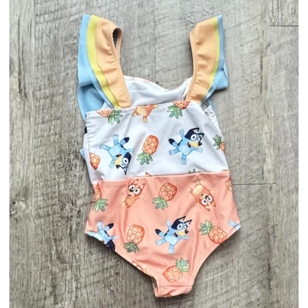 Bluey Bingo Ruffle One Piece Swimsuit Toddler Girls 4T Orange Blue